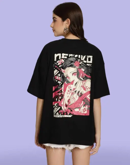Oversized Printed Black Color Womens tshirts Anime