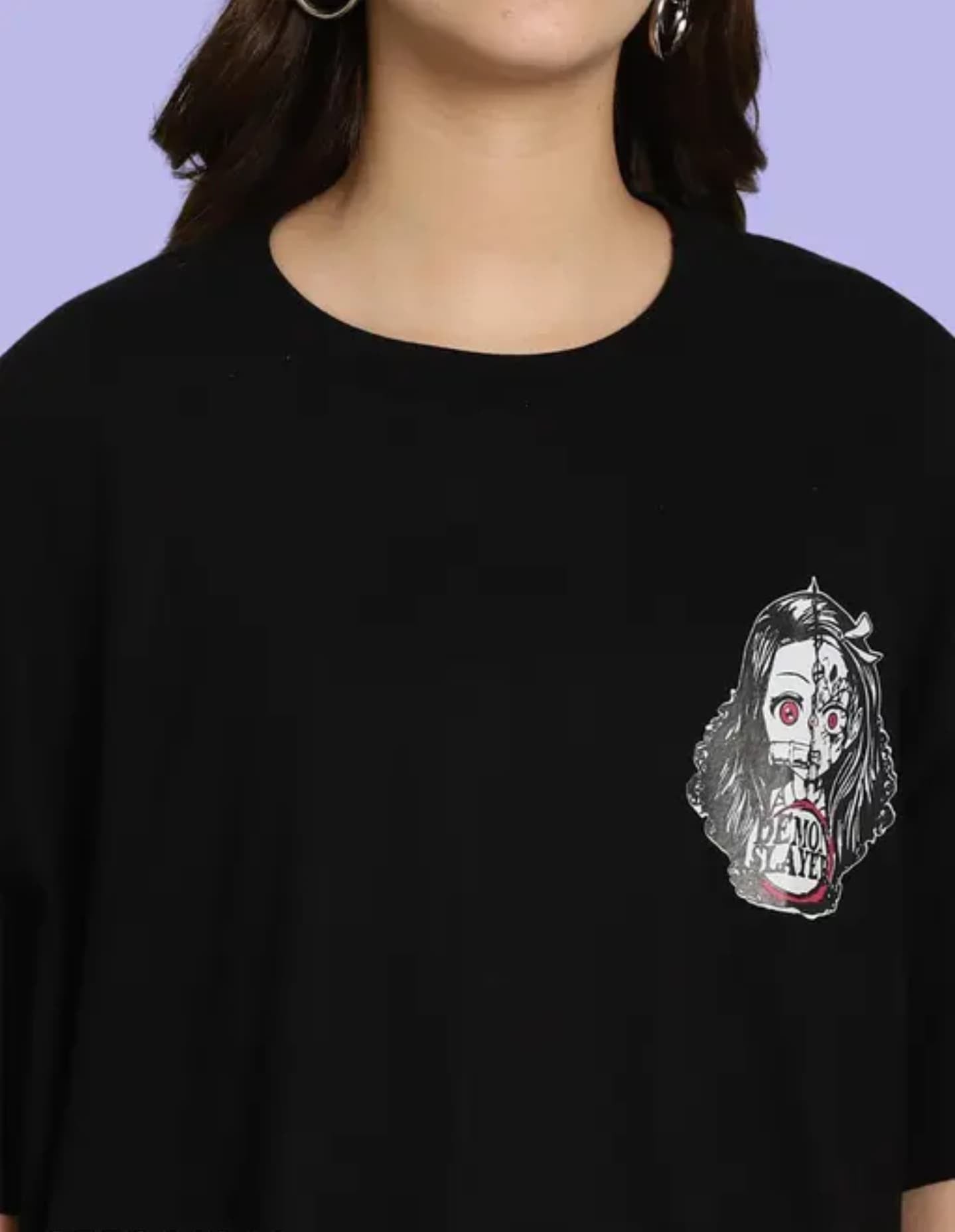 Oversized Printed Black Color Womens tshirts Anime