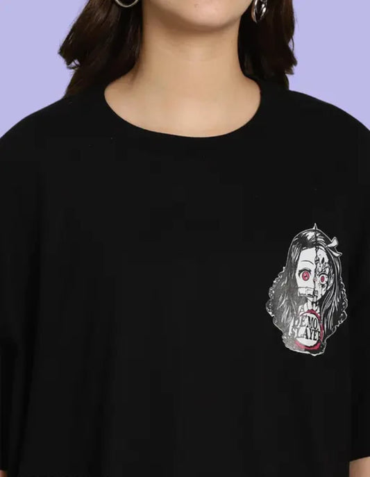 Oversized Printed Black Color Womens tshirts Anime
