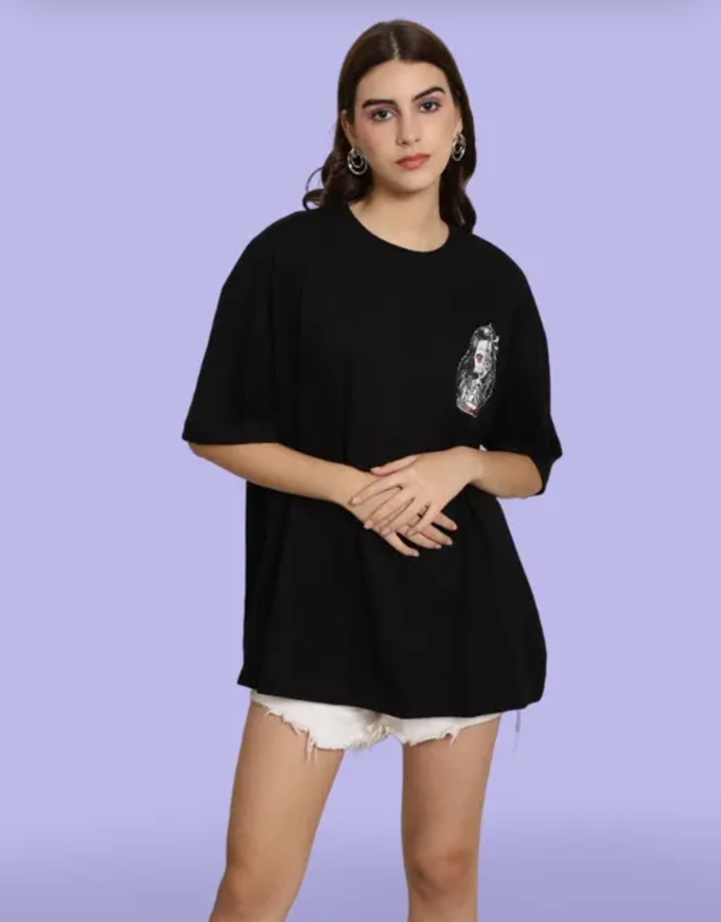 Oversized Printed Black Color Womens tshirts Anime