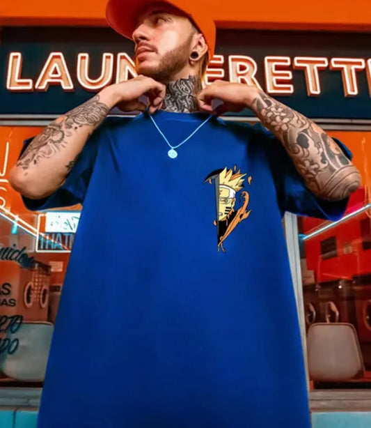Maniac Men's Typography Regular Round Blue Tshirts