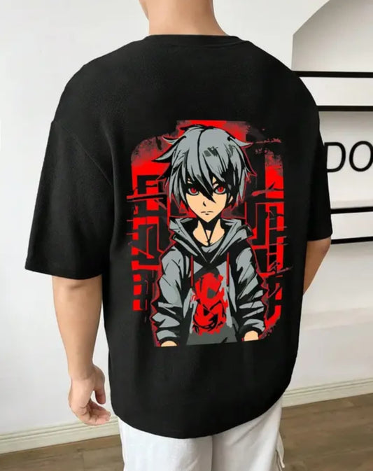 DELGAN trendy mens oversize black t shirt, naruto print